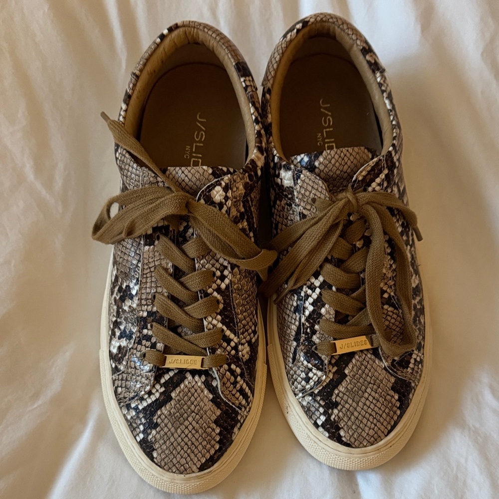 J/SLIDES Snakeskin Sneakers with Tan Laces